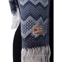 Chal, bufanda, blanco azul real zigzag, colección: Lana...